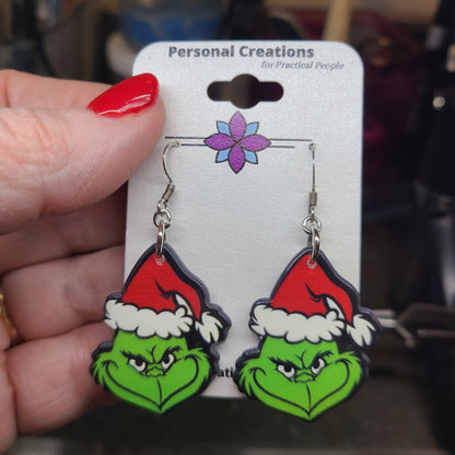 Handmade Christmas Grinch Earrings - Great Gift