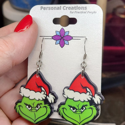 Handmade Christmas Grinch Earrings - Great Gift