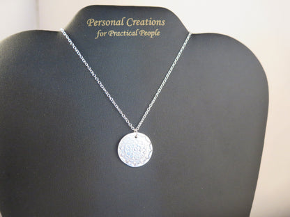 Handmade Pure Silver Stamped Round Pendant Great Gift Made in USA