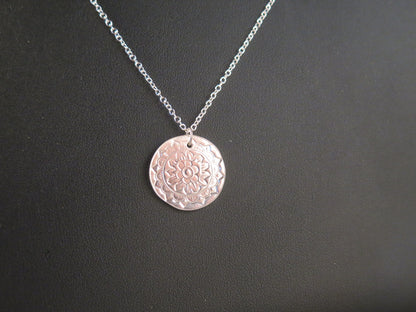 Handmade Pure Silver Stamped Round Pendant Great Gift Made in USA