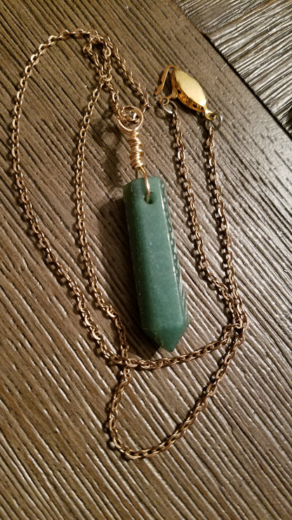 Handmade Wire Wrapped Jade Pencil Point Gemstone Pendant