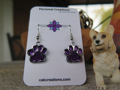 Handmade Glistening Puppy or Kitty Paw Earrings