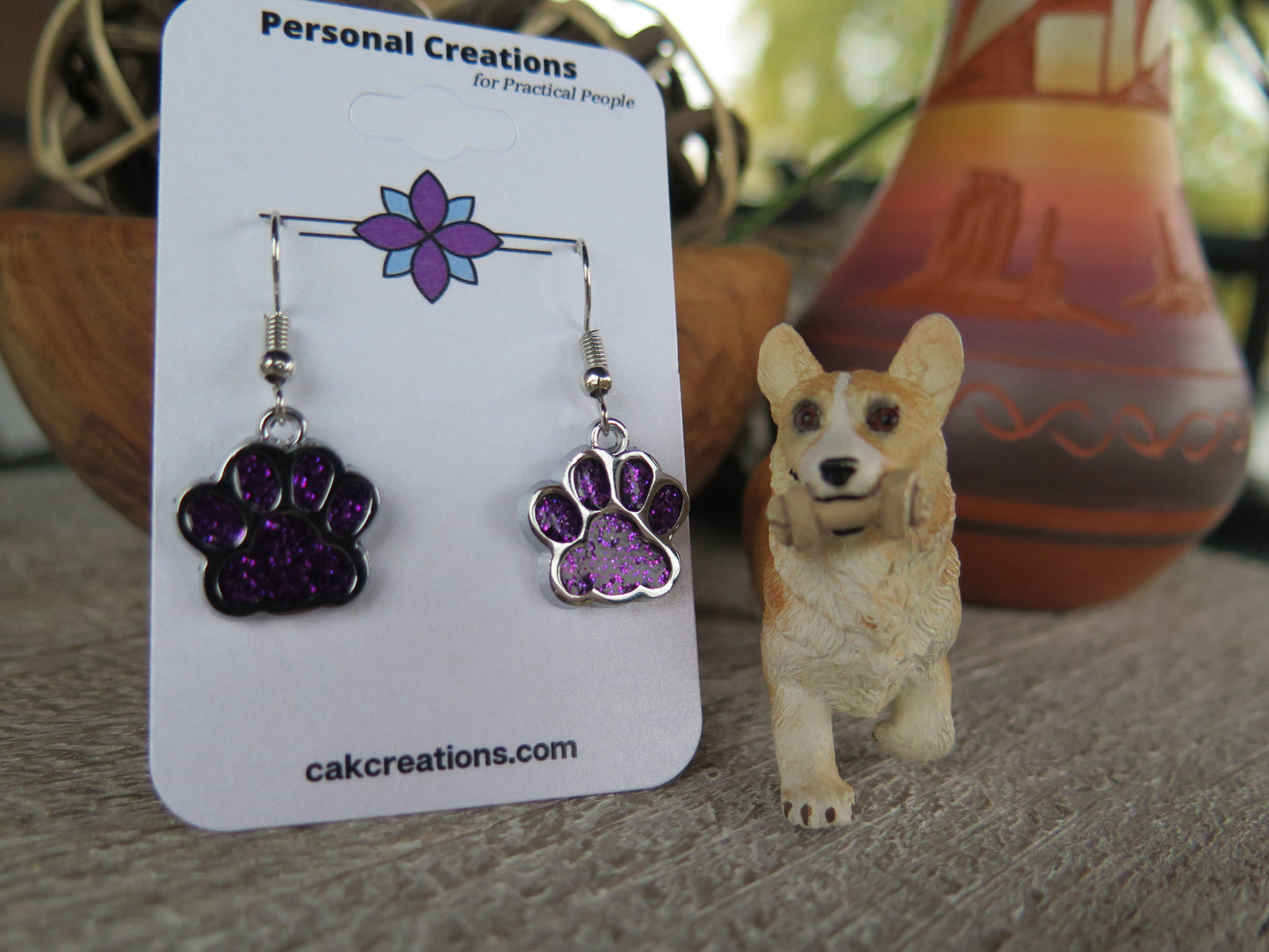 Handmade Glistening Puppy or Kitty Paw Earrings