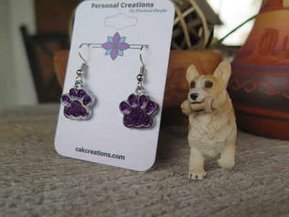 Handmade Glistening Puppy or Kitty Paw Earrings