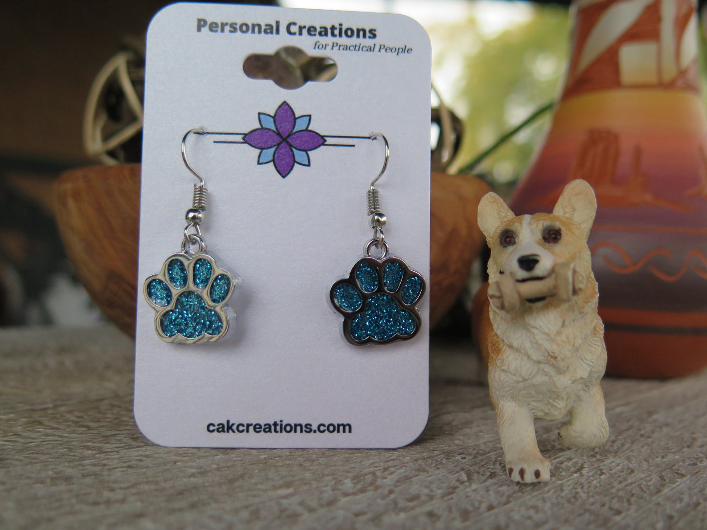 Handmade Glistening Puppy or Kitty Paw Earrings