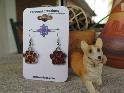 Handmade Glistening Puppy or Kitty Paw Earrings