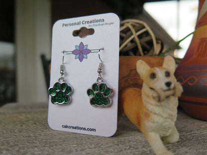 Handmade Glistening Puppy or Kitty Paw Earrings