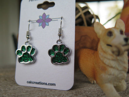 Handmade Glistening Puppy or Kitty Paw Earrings