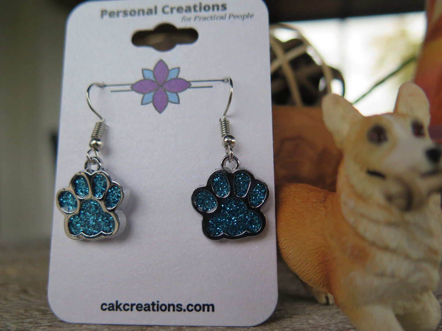 Handmade Glistening Puppy or Kitty Paw Earrings