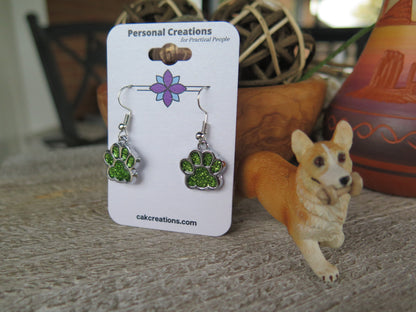 Handmade Glistening Puppy or Kitty Paw Earrings