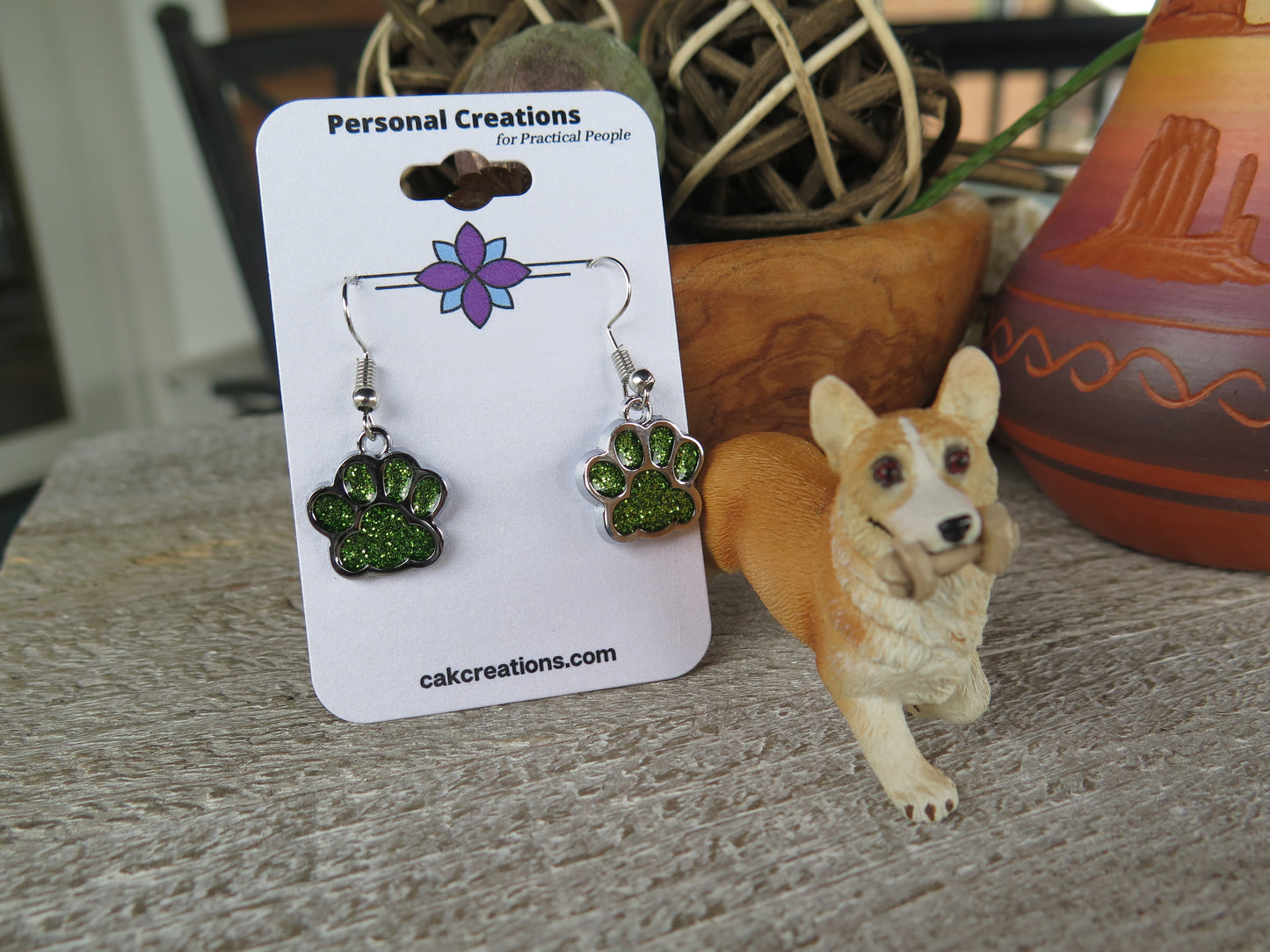 Handmade Glistening Puppy or Kitty Paw Earrings