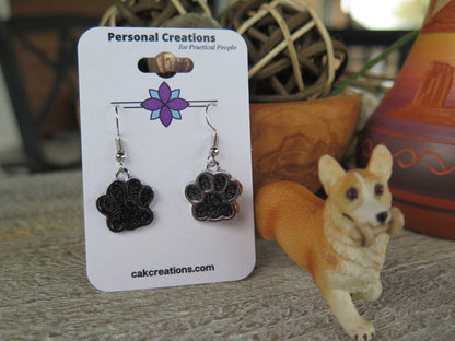 Handmade Glistening Puppy or Kitty Paw Earrings