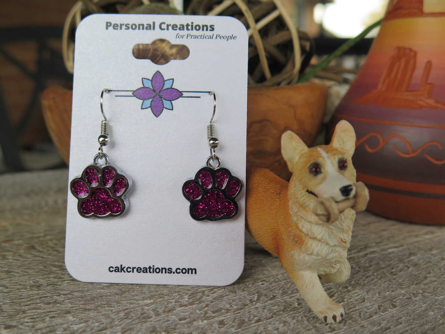 Handmade Glistening Puppy or Kitty Paw Earrings