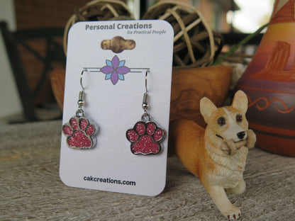 Handmade Glistening Puppy or Kitty Paw Earrings