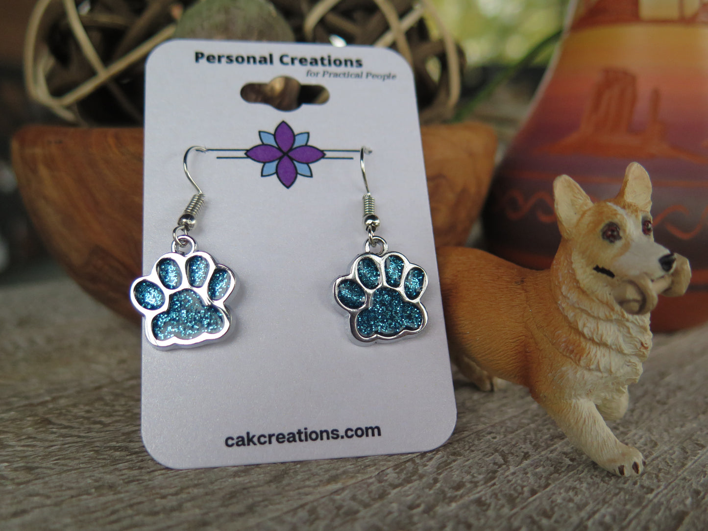 Handmade Glistening Puppy or Kitty Paw Earrings