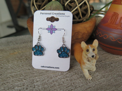 Handmade Glistening Puppy or Kitty Paw Earrings