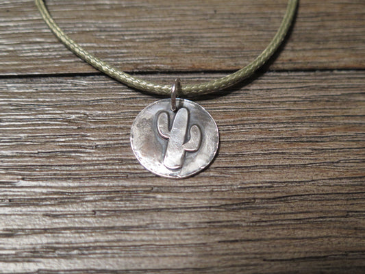 Handmade Small Fine Silver Cactus Pendant Necklace